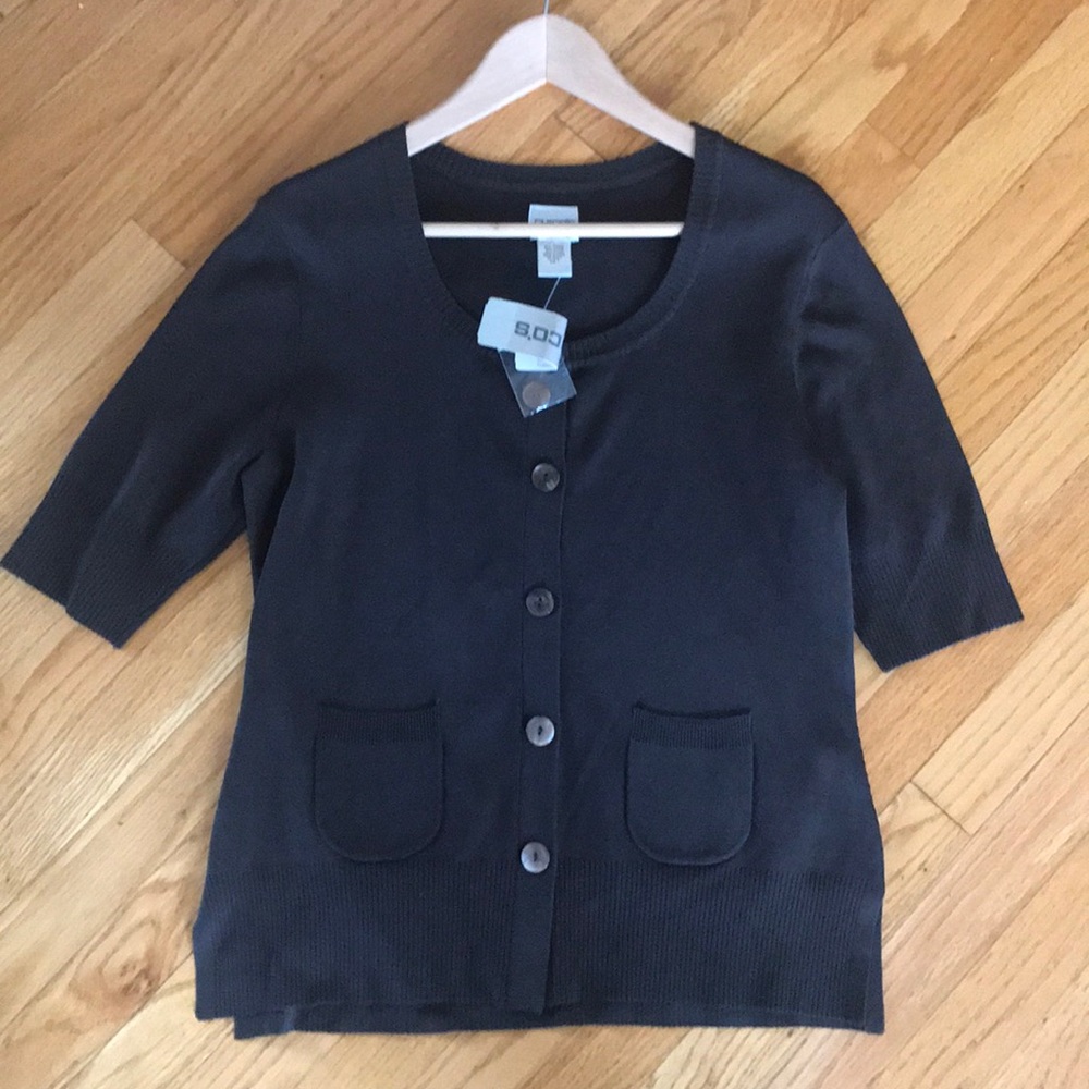 Chico’s brown short sleeve sweater cardigan M NWT